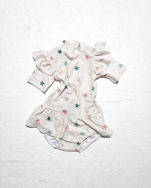 Maudymosi kostiumėlis su raukinukais ir sijonuku, starfish off white