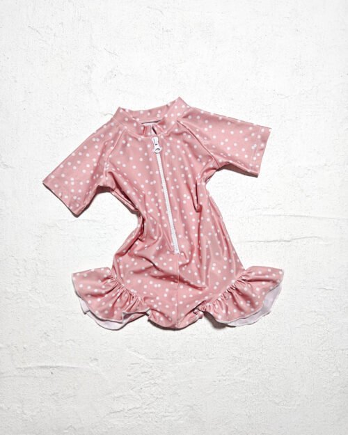 Maudymosi kostiumėlis su raukinukais, dotted pink