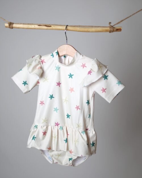 upf maudymosi kostiumėlis mergaitei su raukiniais