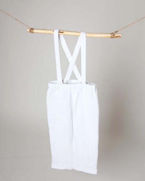 baltos muslino kelnės vaikams