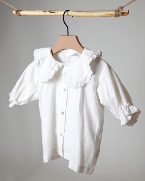 vaikiški lino marškiniai su raukiniais