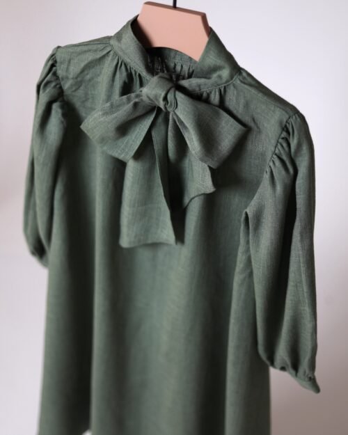 žalia lino suknelė