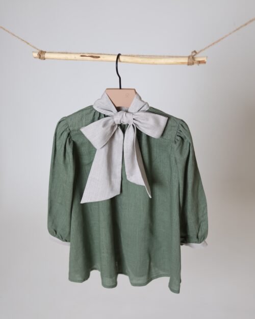 žalsvi mergaitiški lino marškiniai