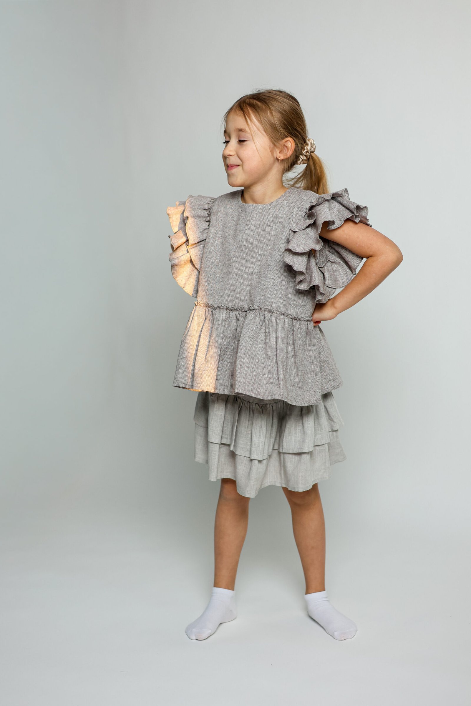 lininė palaidinė su raukiniais