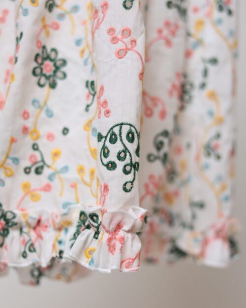 gėlėta raukinukų suknelė